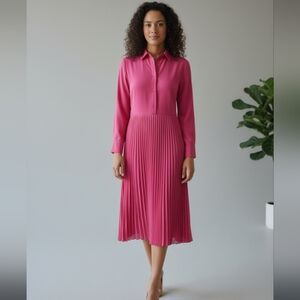 Banana Republic Barbie Pink Pleated Long Sleeve Dress Sz 2